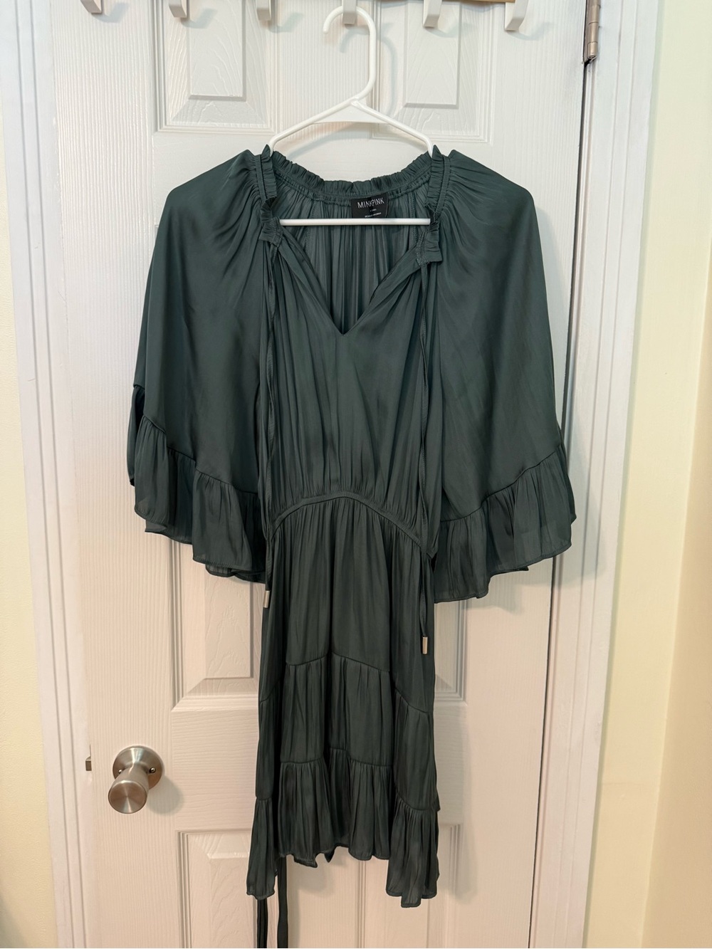 MINKPINK Olive Green Pleated Neckline Dress